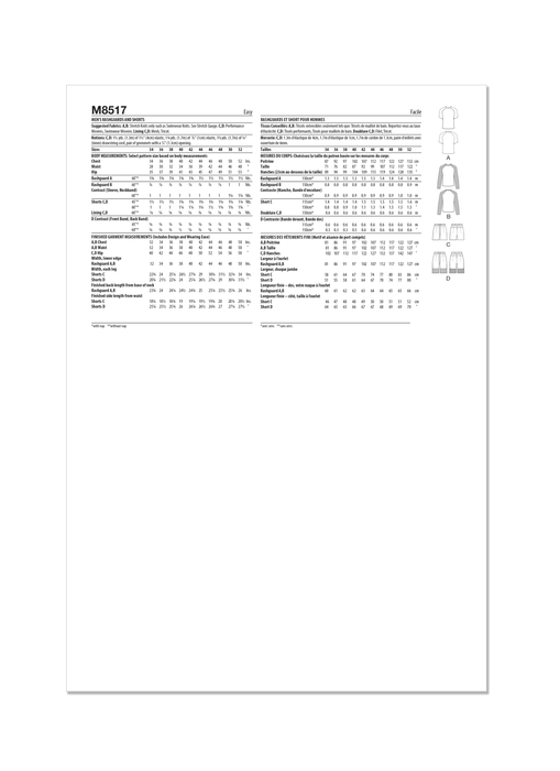 McCall's sewing pattern 8517 Men's Rashguards and Shorts from Jaycotts Sewing Supplies