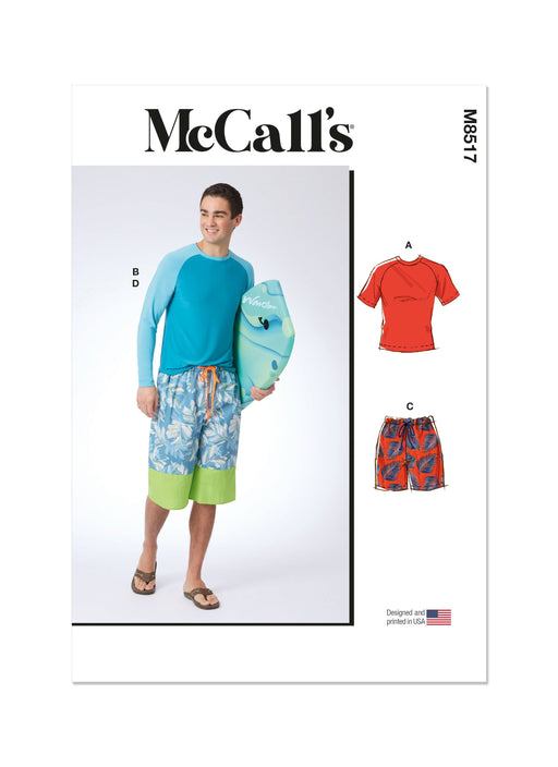 McCall's sewing pattern 8517 Men's Rashguards and Shorts from Jaycotts Sewing Supplies