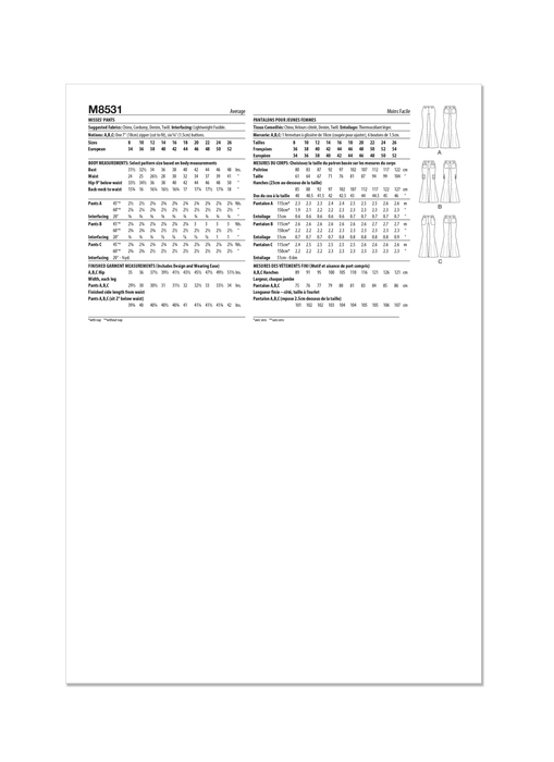 McCall's sewing pattern 8531 Misses' Trousers from Jaycotts Sewing Supplies