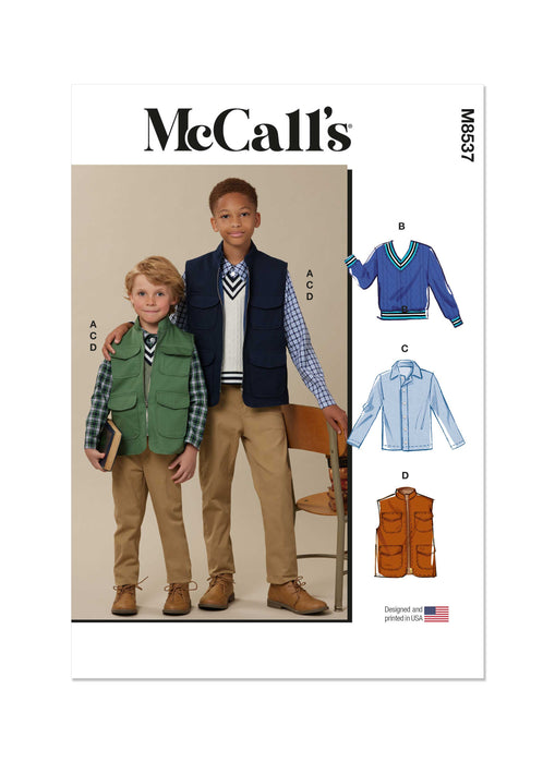 McCall's sewing pattern 8537 Boys’ Waistcoats, Top and Shirt from Jaycotts Sewing Supplies