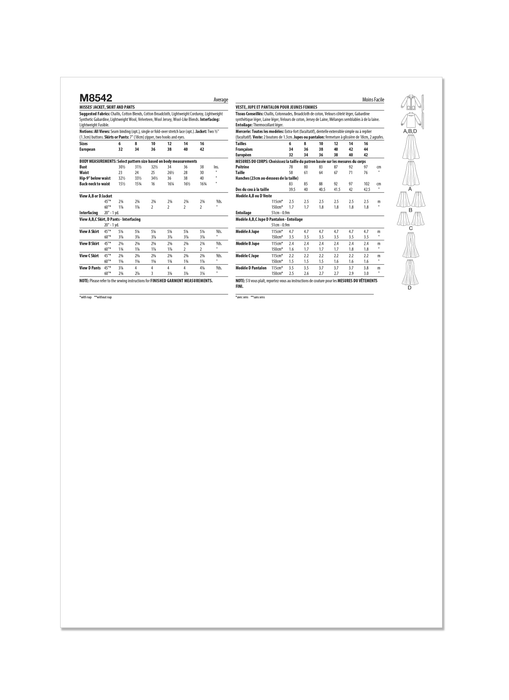 McCall's sewing pattern 8542 Misses' Jacket, Skirt and Trousers from Jaycotts Sewing Supplies
