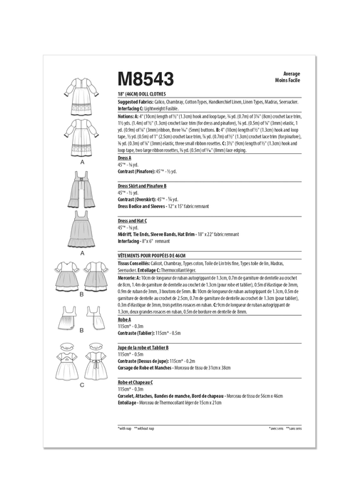 McCall's sewing pattern 8543 Doll Clothes by Carla Reiss from Jaycotts Sewing Supplies