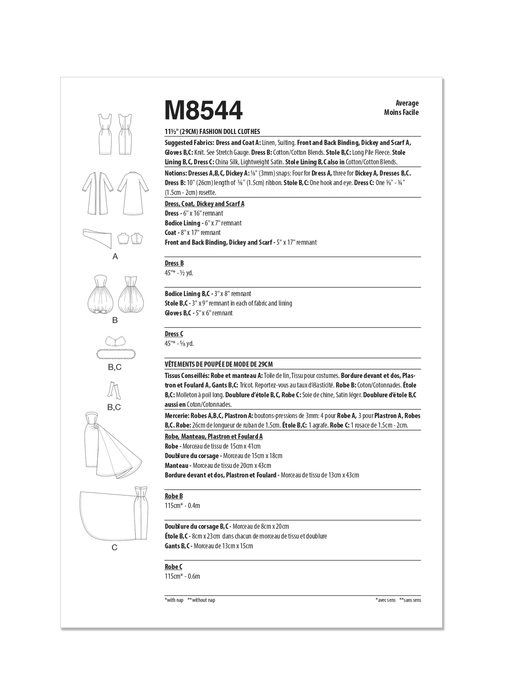 McCall's sewing pattern 8544 Vintage Fashion Doll Clothes from Jaycotts Sewing Supplies
