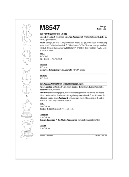 McCall's sewing pattern 8547 Button Jointed Bear with Clothes from Jaycotts Sewing Supplies