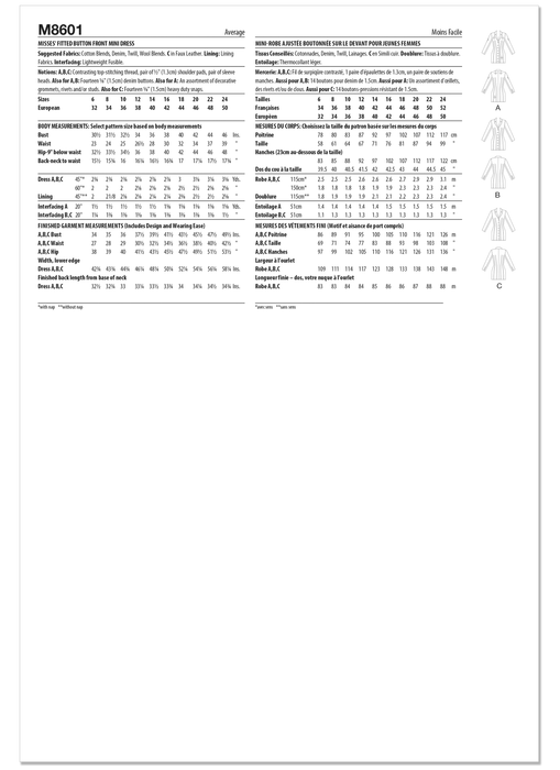 McCall's sewing pattern 8601 Fitted Button Front Mini Dress from Jaycotts Sewing Supplies