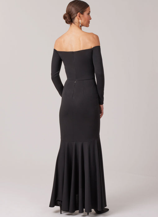 McCall's sewing pattern 8605 off-the-shoulder trumpet dress from Jaycotts Sewing Supplies