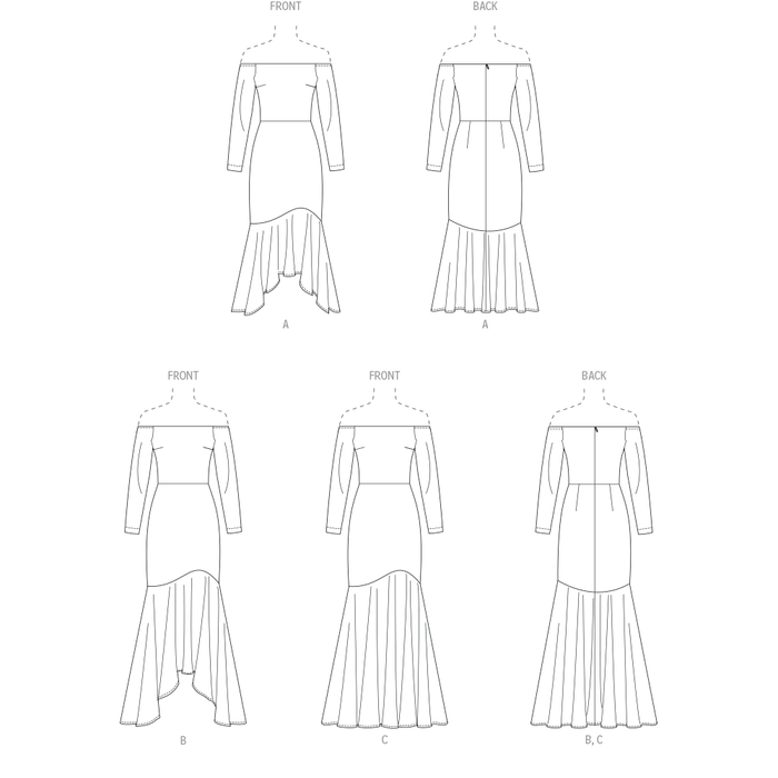 McCall's sewing pattern 8605 off-the-shoulder trumpet dress from Jaycotts Sewing Supplies