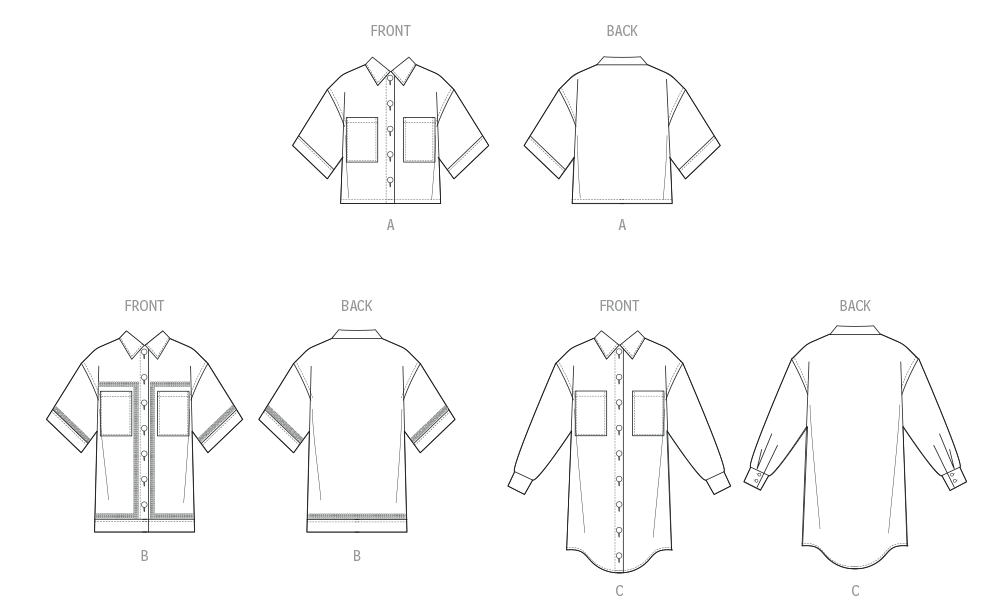 McCall's sewing pattern 8606 Loose fitting button front shirts from Jaycotts Sewing Supplies