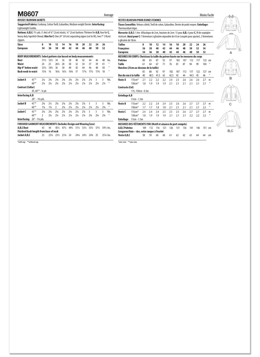 McCall's sewing pattern 8607 Blouson Jackets from Jaycotts Sewing Supplies