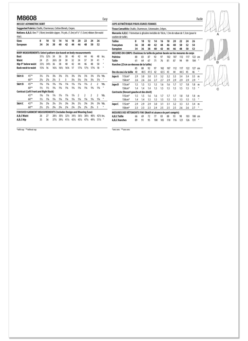 McCall's sewing pattern 8608 Asymmetric Skirt from Jaycotts Sewing Supplies