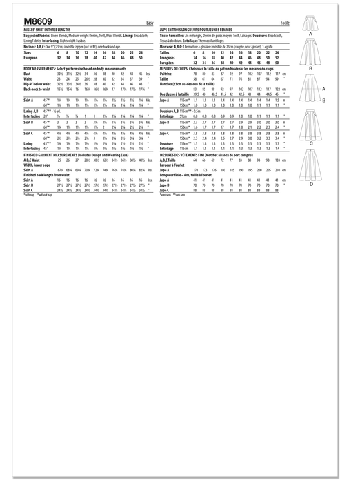McCall's sewing pattern 8609 Flared Skirt in Three Lengths from Jaycotts Sewing Supplies