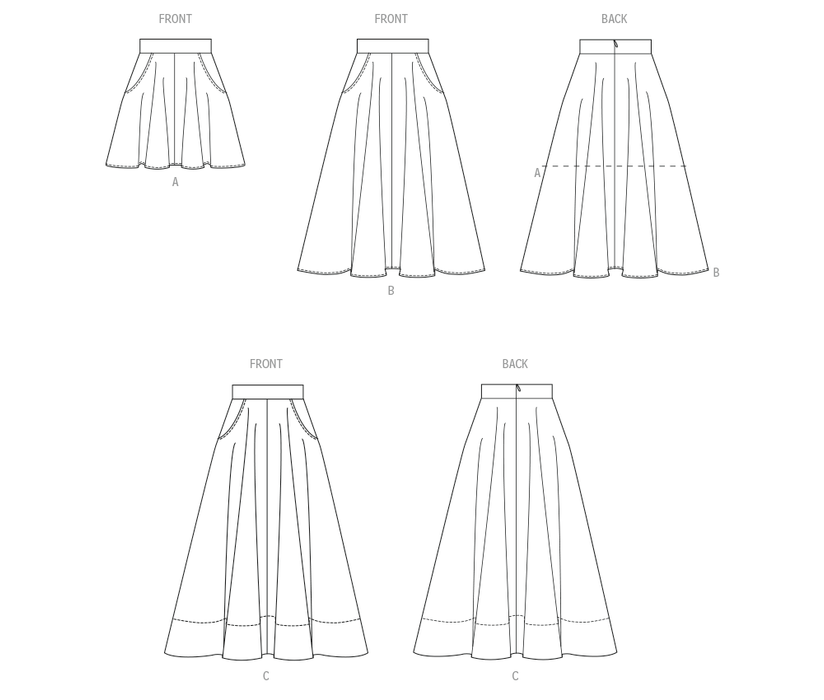 McCall's sewing pattern 8609 Flared Skirt in Three Lengths from Jaycotts Sewing Supplies