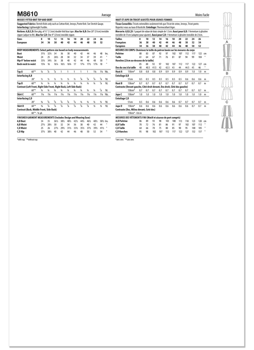 McCall's sewing pattern 8610 Fitted Knit Top and Skirt from Jaycotts Sewing Supplies