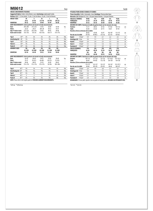 McCall's sewing pattern 8612 Women's Pajamas from Jaycotts Sewing Supplies