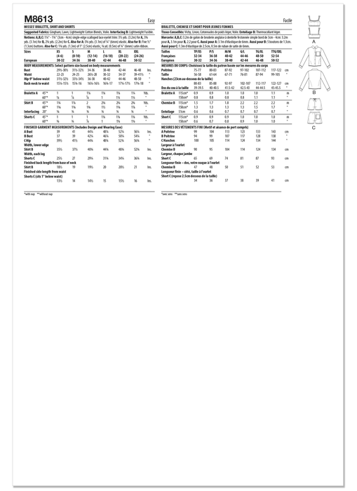 McCall's sewing pattern 8613 Bralette, Shirt and Shorts from Jaycotts Sewing Supplies