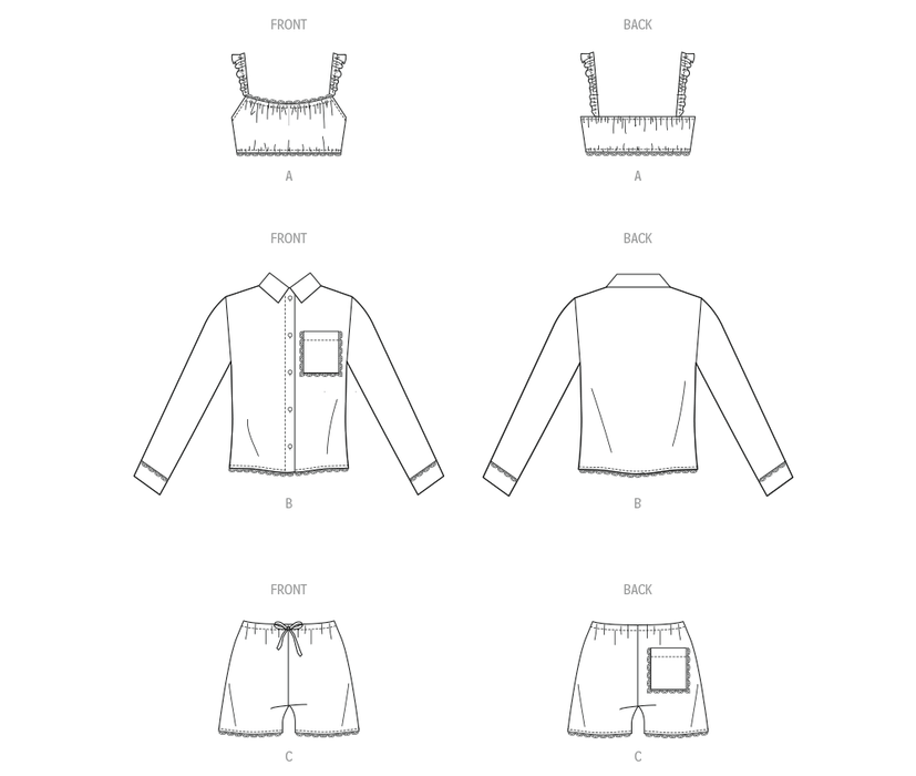 McCall's sewing pattern 8613 Bralette, Shirt and Shorts from Jaycotts Sewing Supplies