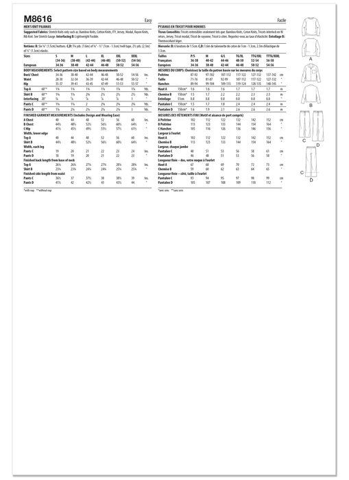 McCall's sewing pattern 8616 Men's Knit Pajamas from Jaycotts Sewing Supplies