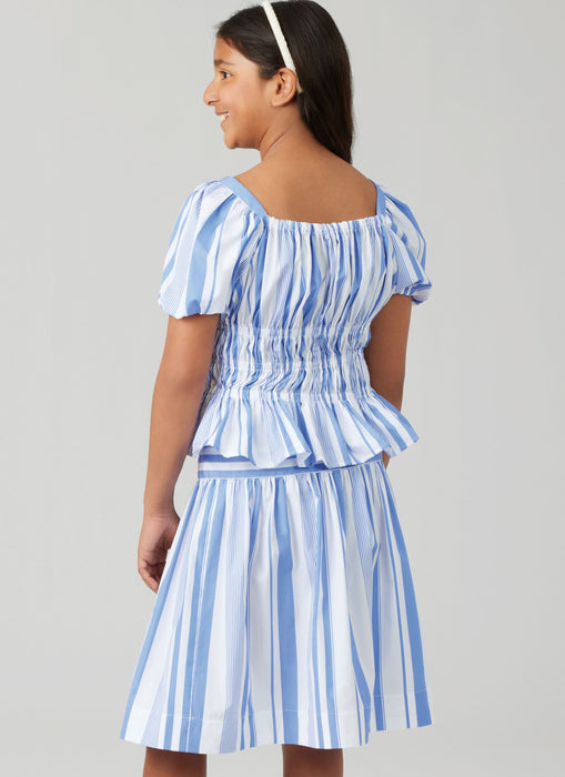 McCall's sewing pattern 8619 Girls' Ruched Dress, Top and Skirt from Jaycotts Sewing Supplies