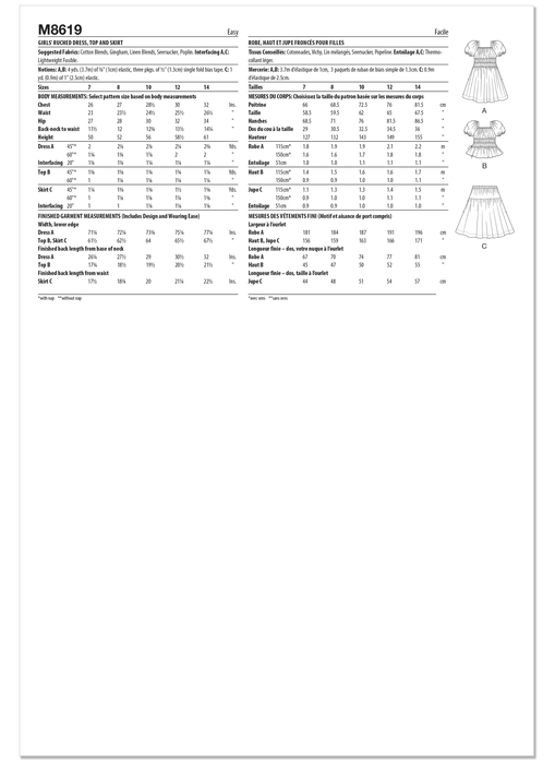 McCall's sewing pattern 8619 Girls' Ruched Dress, Top and Skirt from Jaycotts Sewing Supplies