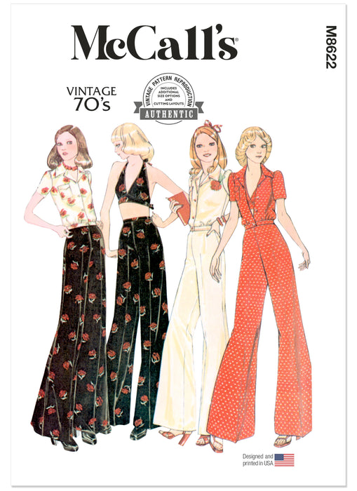 McCall's sewing pattern 8622 Vintage 1970's blouse, halter and pants from Jaycotts Sewing Supplies