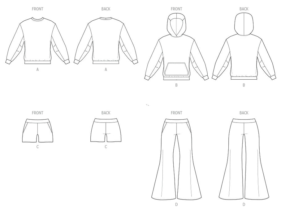 McCall's sewing pattern 8633 Misses' Sweatshirt, Hoodie, Shorts and Pants from Jaycotts Sewing Supplies