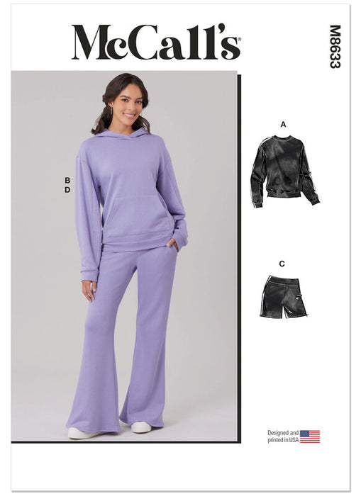 McCall's sewing pattern 8633 Misses' Sweatshirt, Hoodie, Shorts and Pants from Jaycotts Sewing Supplies