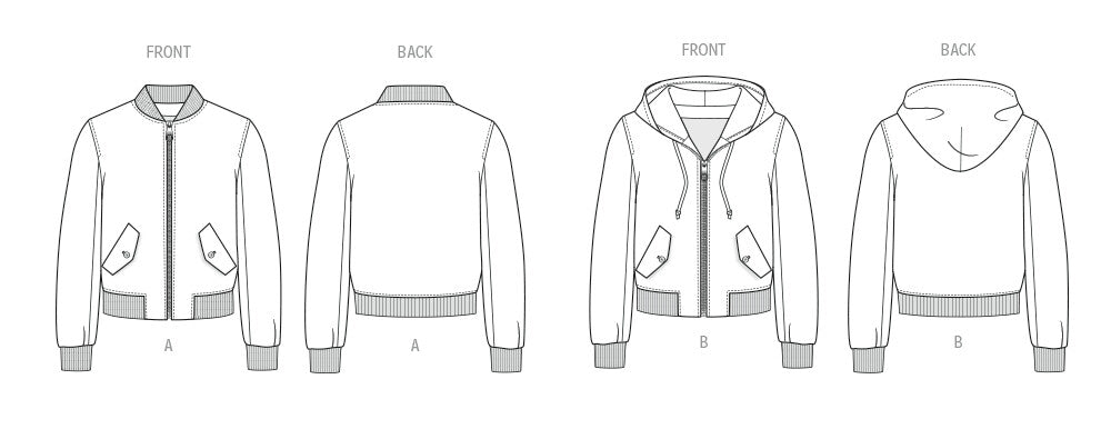 McCall's sewing pattern 8635 Unisex Bomber Jacket with or without Hood from Jaycotts Sewing Supplies