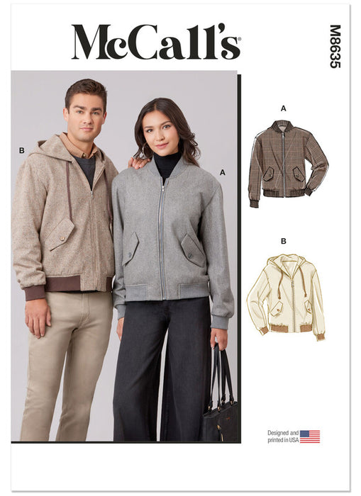 McCall's sewing pattern 8635 Unisex Bomber Jacket with or without Hood from Jaycotts Sewing Supplies