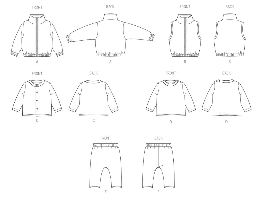 McCall's sewing pattern 8640 Babies Jacket, Knit Tops and Pants from Jaycotts Sewing Supplies