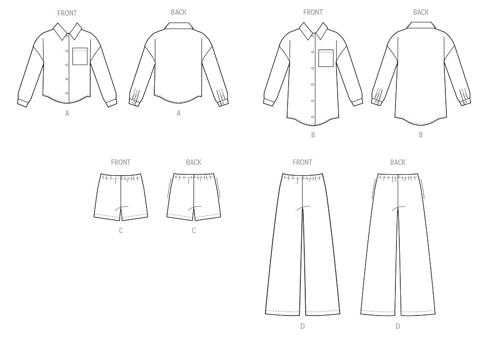 McCall's sewing pattern 8642 Girl's Shirt in Two Lengths, Shorts and Pants from Jaycotts Sewing Supplies