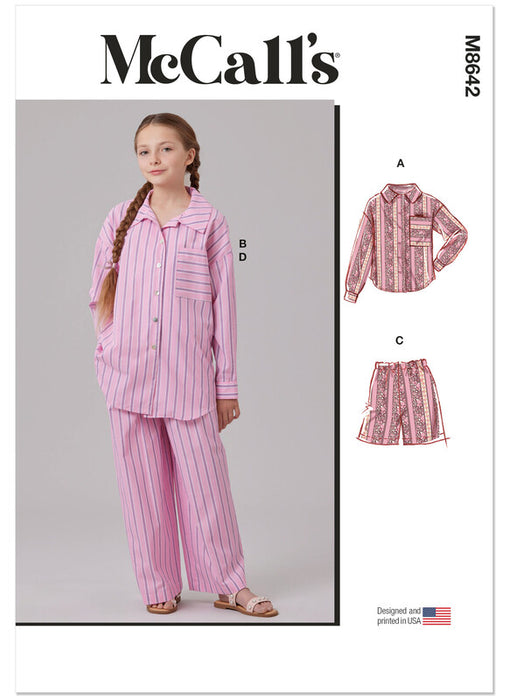 McCall's sewing pattern 8642 Girl's Shirt in Two Lengths, Shorts and Pants from Jaycotts Sewing Supplies