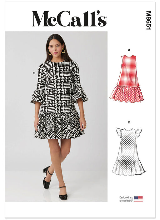 McCall's sewing pattern 8651 Misses' and Miss Petite Drop Waist Mini Dress from Jaycotts Sewing Supplies