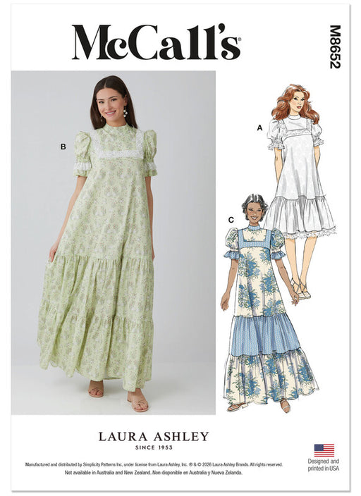McCall's sewing pattern 8652 Misses' High Yoke Dress in Two Lengths by Laura Ashley from Jaycotts Sewing Supplies