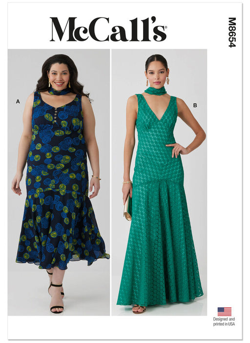 McCall's sewing pattern 8654 Misses' and Women's Maxi Dress with Scarf from Jaycotts Sewing Supplies