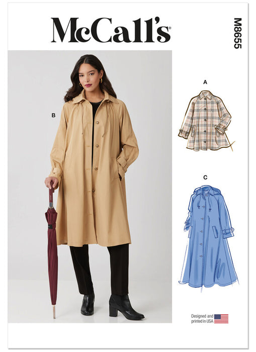 McCall's sewing pattern 8655 Misses' Trench Coat in Three Lengths with Optional Hood from Jaycotts Sewing Supplies