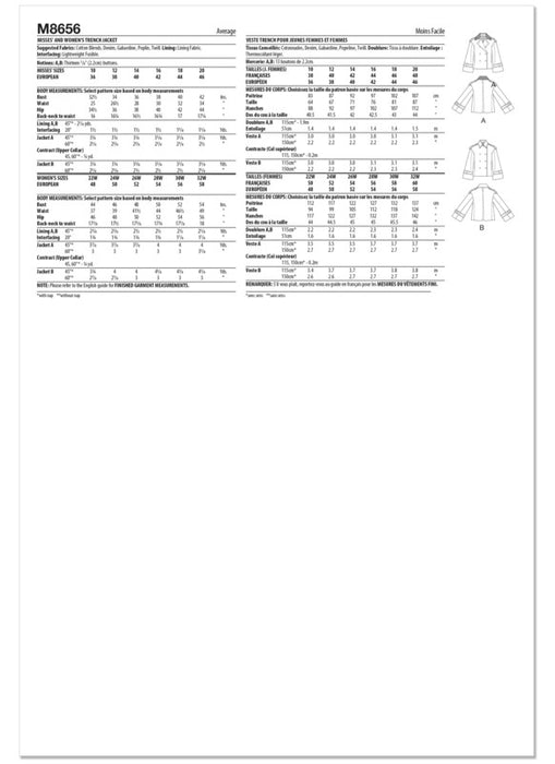 McCall's sewing pattern 8656 Misses' and Women's Trench Jacket from Jaycotts Sewing Supplies