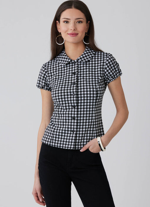 McCall's sewing pattern 8657 Misses' and Women's Peter Pan Collar Knit Top with Sleeve Variations from Jaycotts Sewing Supplies