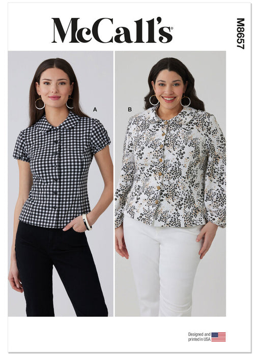 McCall's sewing pattern 8657 Misses' and Women's Peter Pan Collar Knit Top with Sleeve Variations from Jaycotts Sewing Supplies