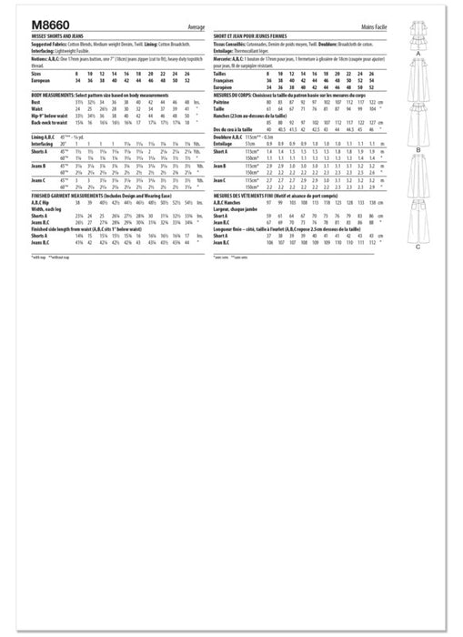 McCall's sewing pattern 8660 Misses' Shorts and Jeans from Jaycotts Sewing Supplies