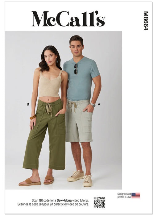 McCall's sewing pattern 8664 Unisex Shorts and Pants from Jaycotts Sewing Supplies
