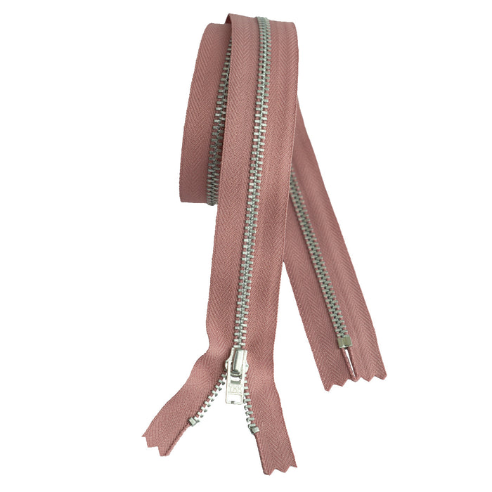 YKK silver tooth Metal Dress Zips - dusky pink from Jaycotts Sewing Supplies