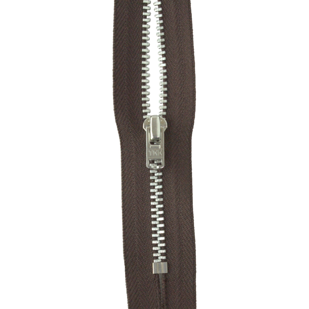 YKK silver tooth Metal Dress Zips - Brown from Jaycotts Sewing Supplies