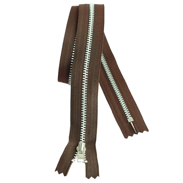 YKK silver tooth Metal Dress Zips - Brown from Jaycotts Sewing Supplies