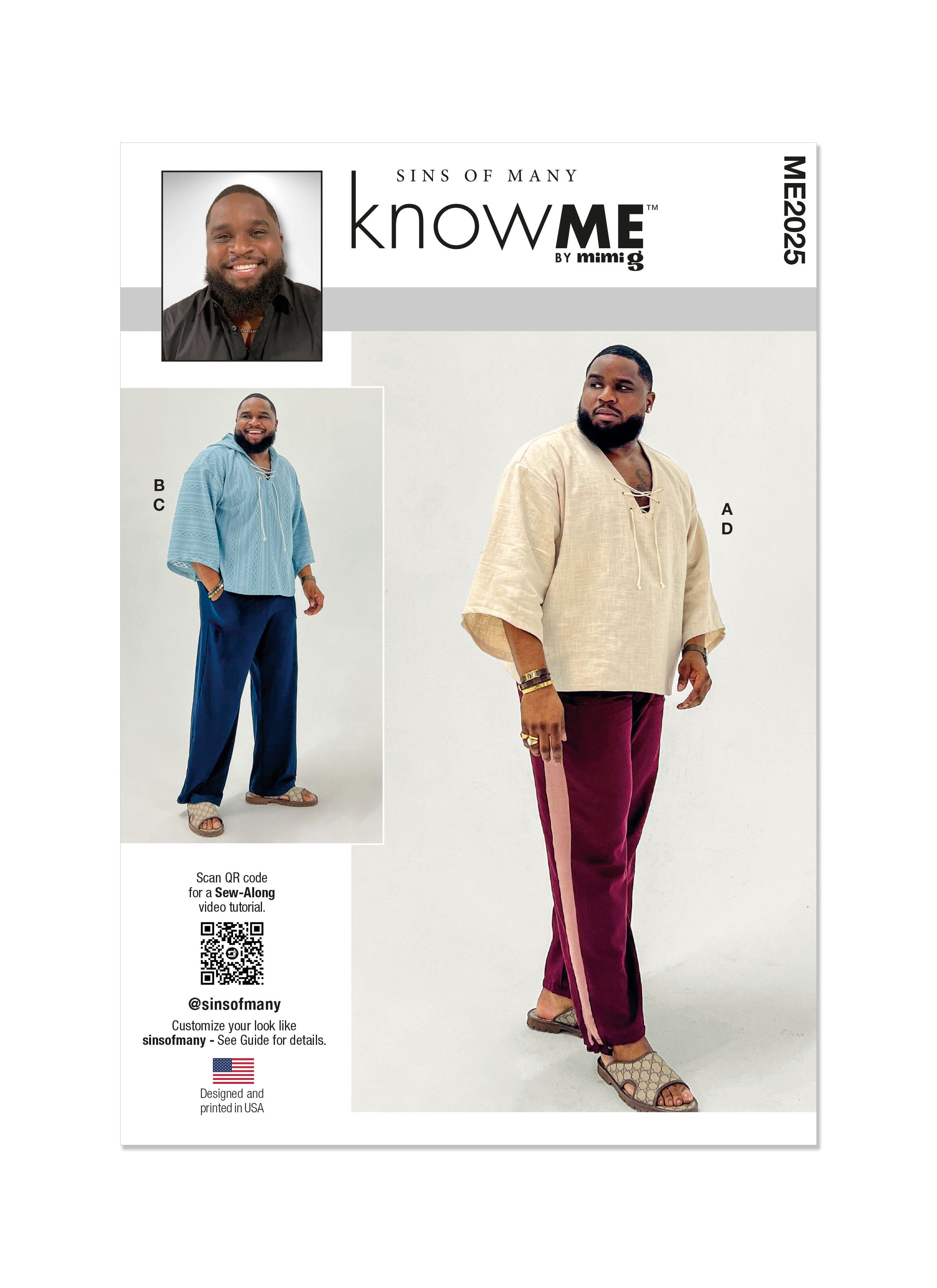 Know Me sewing pattern 2025 Men's Top, Hoodie and Pants from Jaycotts Sewing Supplies