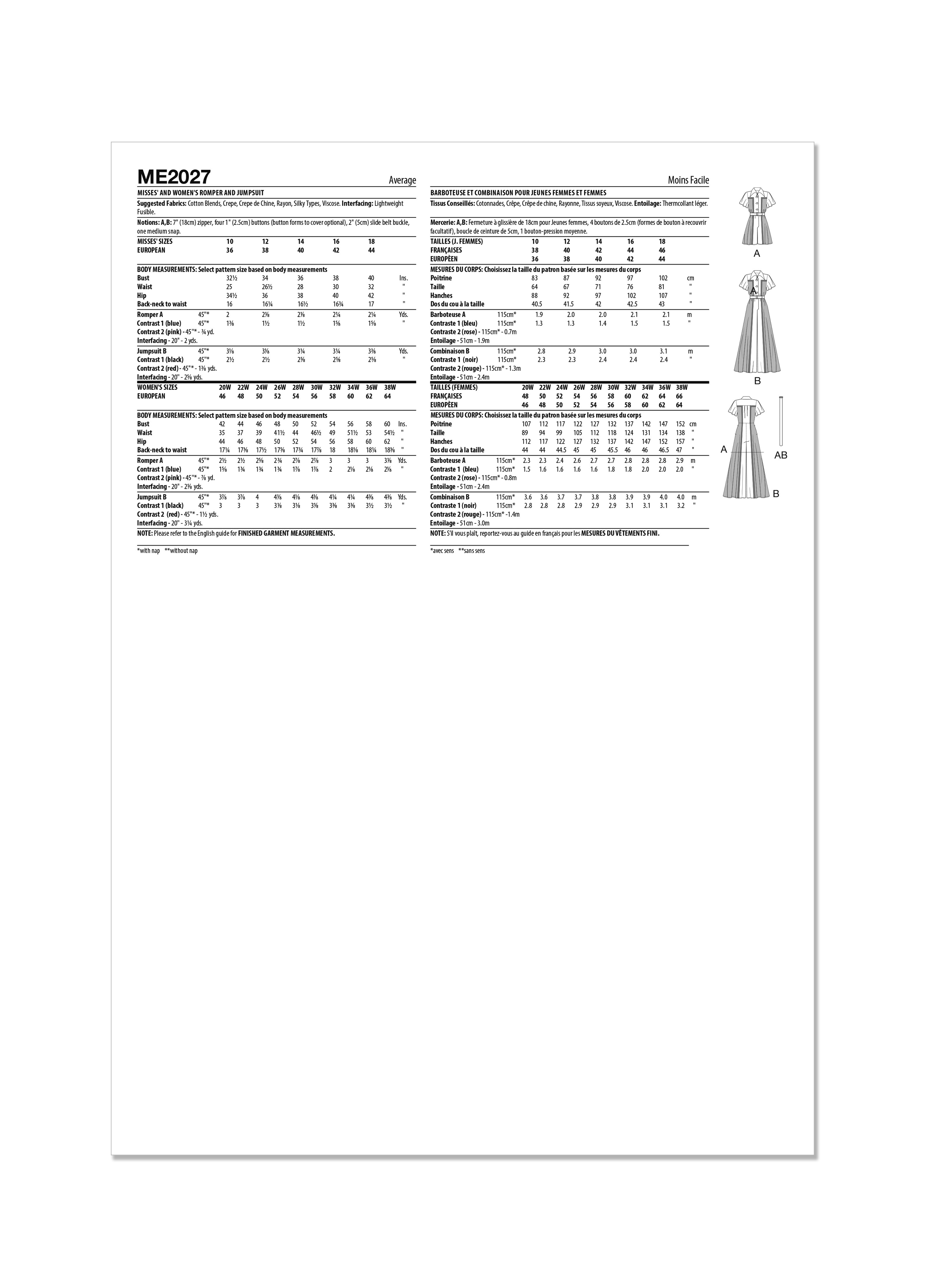 Know Me 2027 Misses' and Women's Romper and Jumpsuit Sewing Pattern