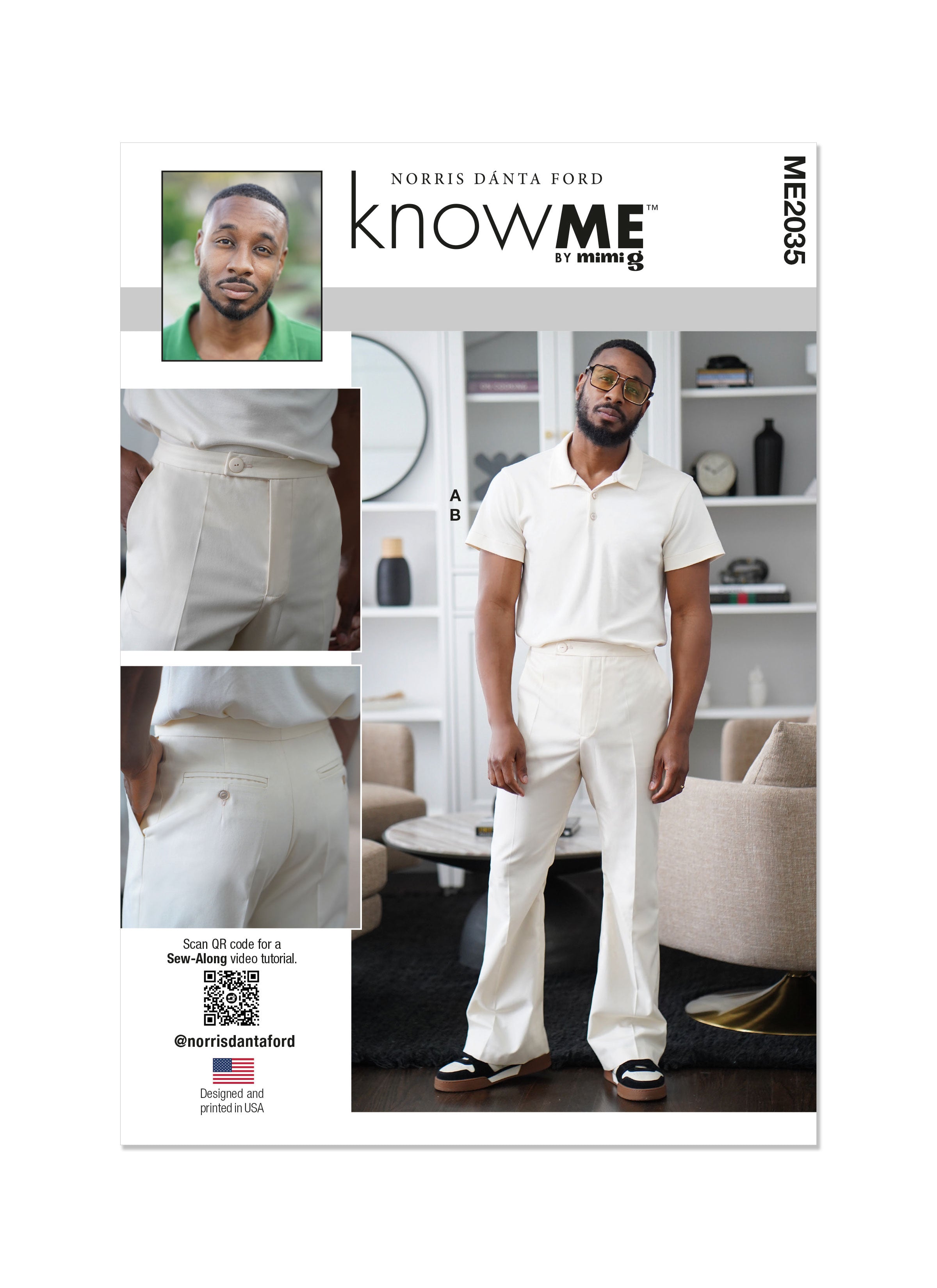 Know Me sewing pattern 2035 Men's Polo Shirt and Pants from Jaycotts Sewing Supplies