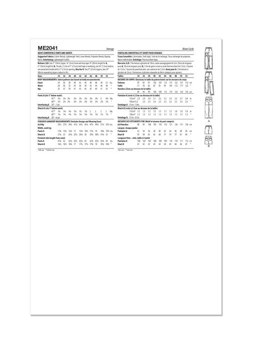 Know Me sewing pattern 2041 Men's Convertible Pants and Shorts from Jaycotts Sewing Supplies