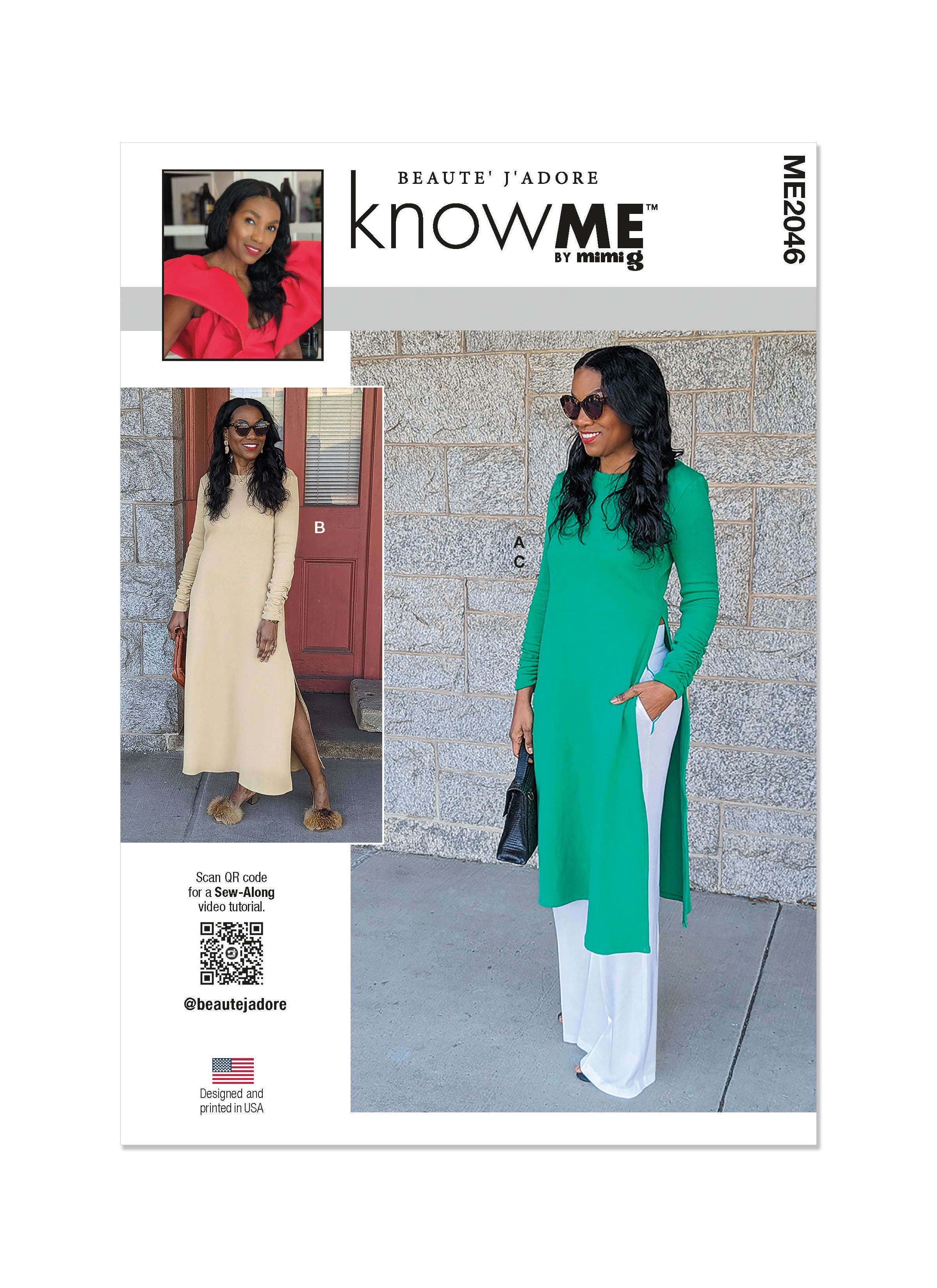 Know Me sewing pattern 2046 Knit Dress and Woven Pants from Jaycotts Sewing Supplies