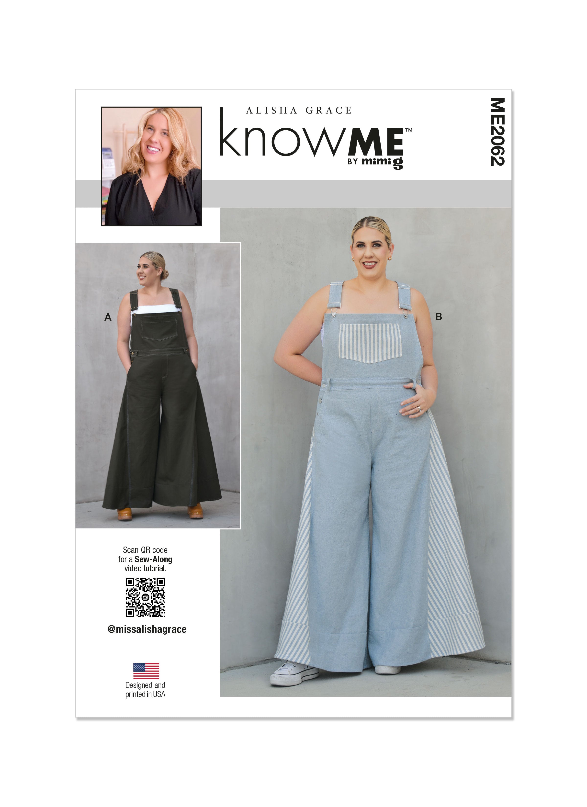 Know Me sewing pattern 2062 Misses' Overalls by Alisha Grace from Jaycotts Sewing Supplies