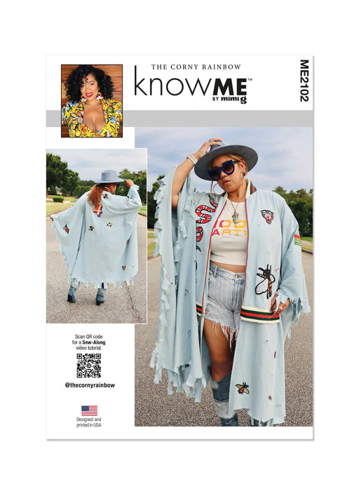 Know Me sewing pattern KM2102 Misses' Bomber Cape by The Corny Rainbow from Jaycotts Sewing Supplies